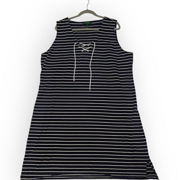 Ralph Lauren Navy Striped Dress plus size 3X - Picture 2 of 7